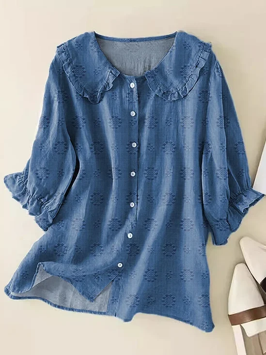 Shawl Collar Short Sleeve Floral Regular Loose Button Up Shirt Shirt For Women