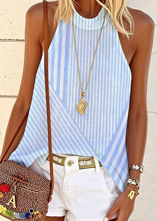 Vintage Striped Halter Sleeveless T-shirt