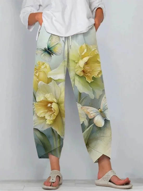 Casual Floral Ankle Pants Pant