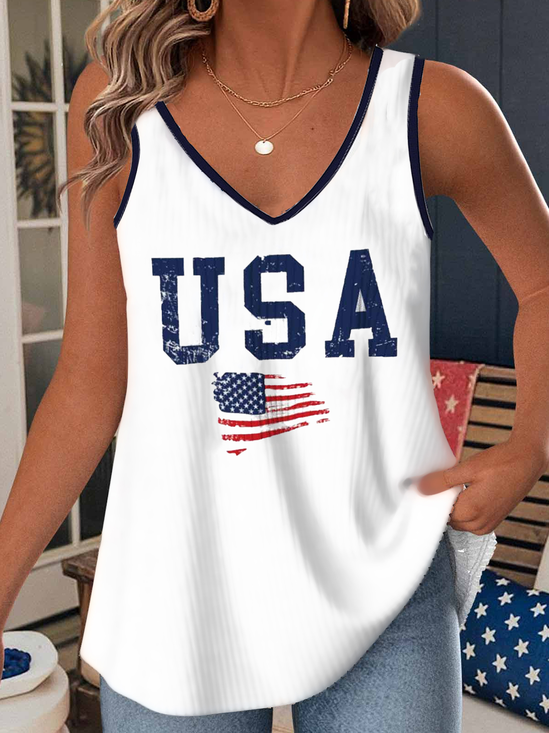 Casual Letter Pattern V Neck Sleeveless T-shirt