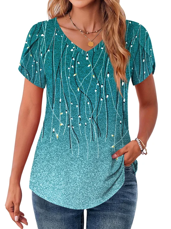 Casual Geometric V Neck Short Sleeve T-shirt