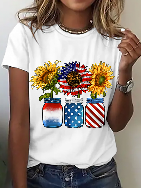 Casual Flag Crew Neck Short Sleeve T-shirt
