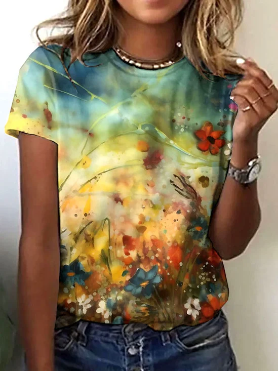 Vintage Animal Crew Neck Short Sleeve T-shirt