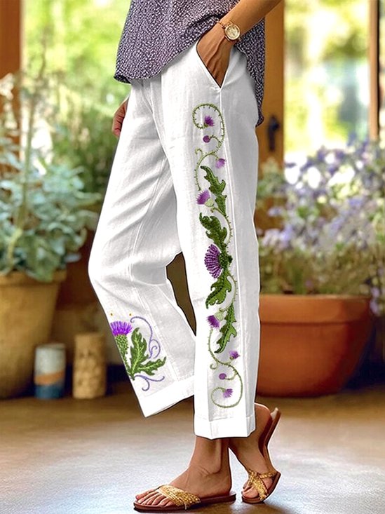 Women Floral Long Pants Casual Spring/Fall Trousers