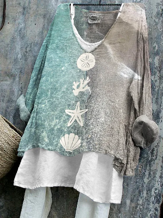 V Neck Long Sleeve Floral Regular Micro-Elasticity Regular Fit Shirt For Women