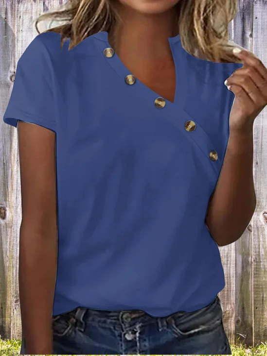 Vintage Plain Asymmetrical Short Sleeve T-shirt