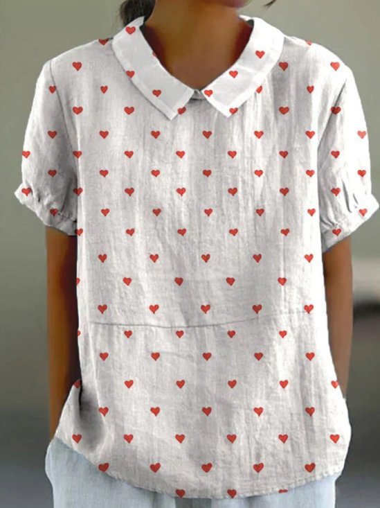 Shawl Collar Short Sleeve Polka Dots Regular Micro-Elasticity Regular Fit Blouse For Women