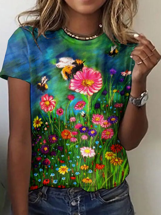 Vintage Animal Crew Neck Short Sleeve T-shirt