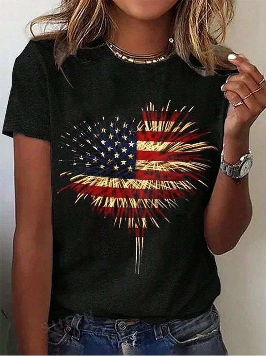 Casual Independence Day (Flag) Crew Neck Short Sleeve T-shirt