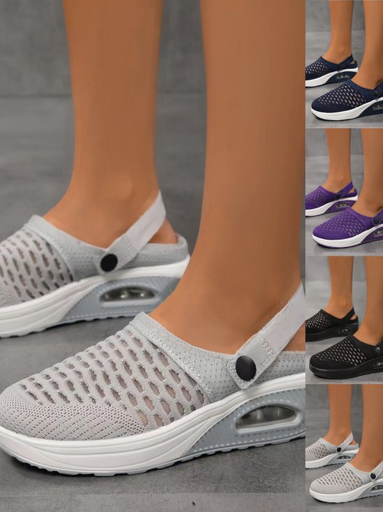 Vintage Plain Breathable After The Lacing Block Heel Back Empty  Shoes Split Joint