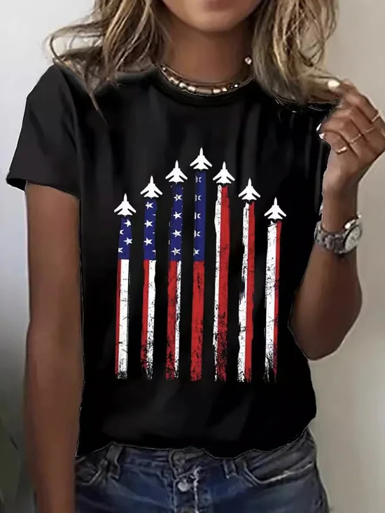 Casual Independence Day (Flag) Crew Neck Short Sleeve T-shirt