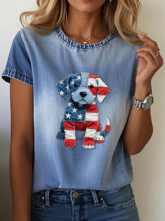 Casual Dog Crew Neck Short Sleeve T-shirt