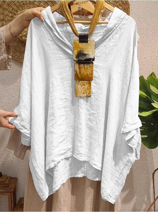 V Neck Half Sleeve Plain Regular Micro-Elasticity Loose Shirt For Women