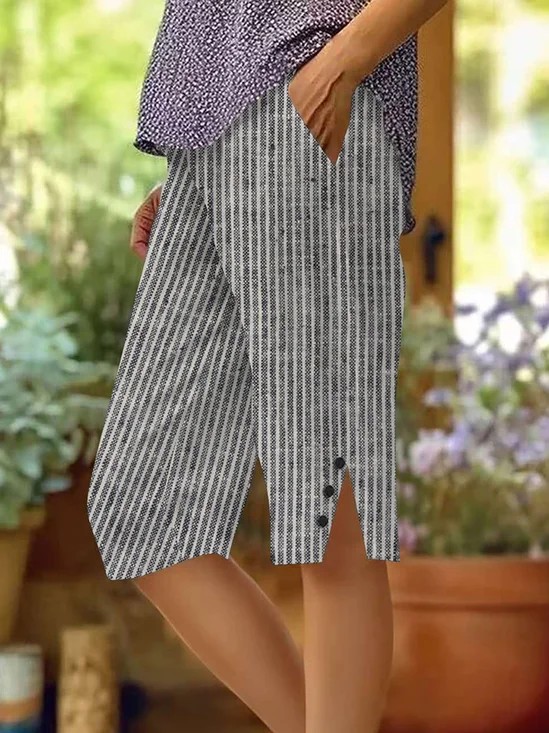 Women Striped Fifth Pants Pants Casual Summer Trousers