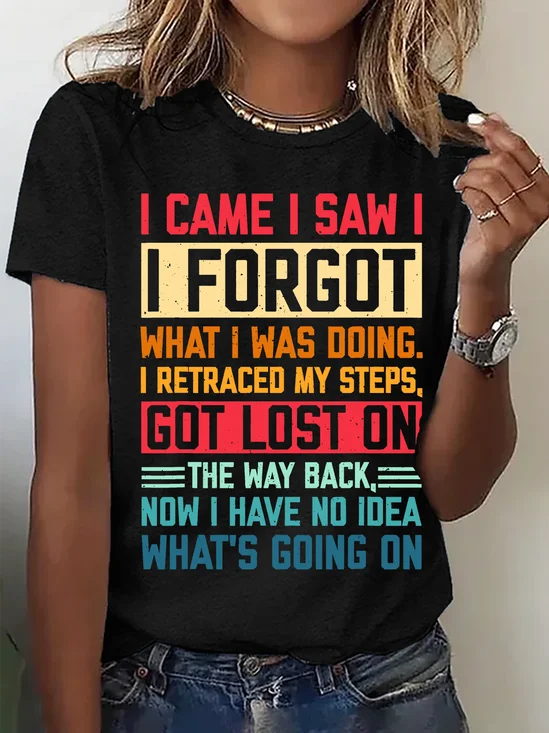 Casual Text Letters Crew Neck Short Sleeve T-shirt