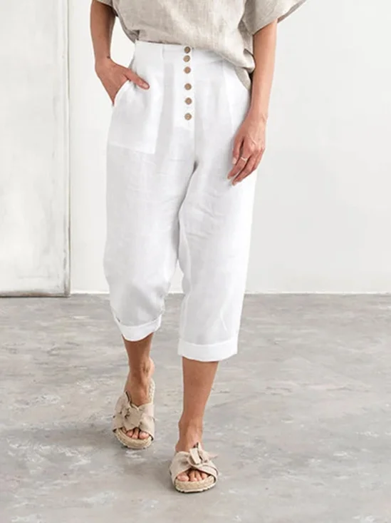 Women Plain Capris Pants Casual Summer Trousers