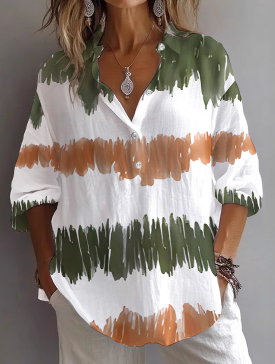 Shirt Collar Long Sleeve Abstract Printing Regular Loose Shirt For Women