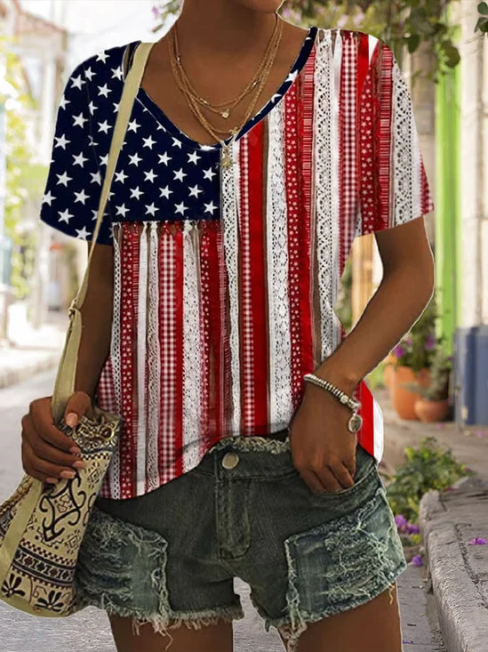 Casual Ombre U-Neck Short Sleeve T-shirt