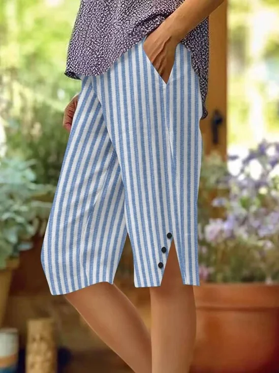 Women Striped Fifth Pants Pants Casual Summer Trousers