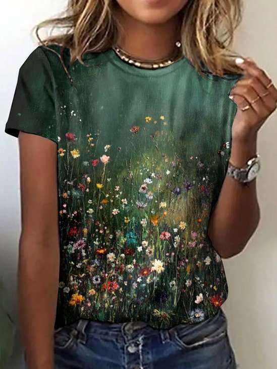 Vintage Animal Crew Neck Short Sleeve T-shirt