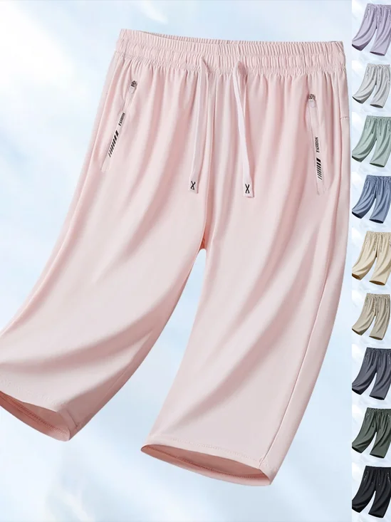 Casual Plain Natural Embroidery Straight Pants Shorts