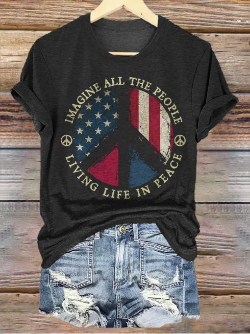 Vintage America Flag Crew Neck Short Sleeve T-shirt