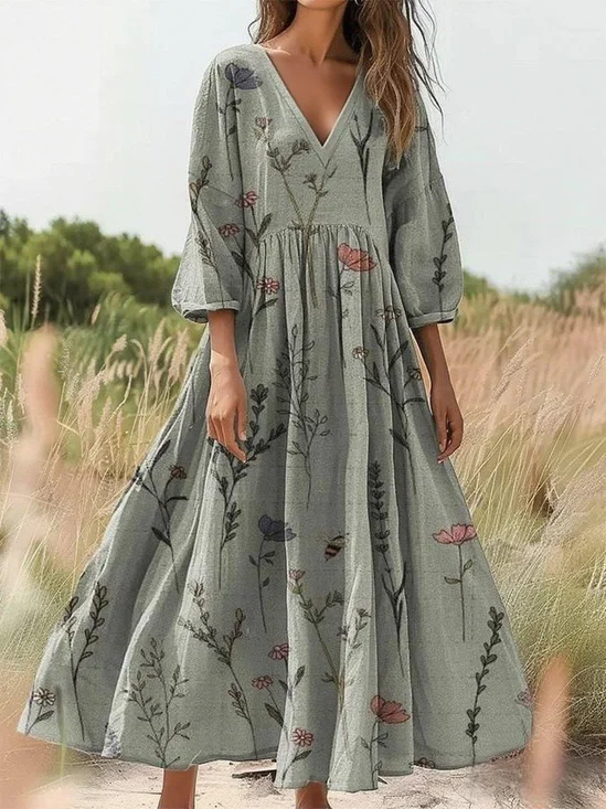 Women Floral Summer Dress Crew
                                    Neck Half Sleeve H-Line Dress