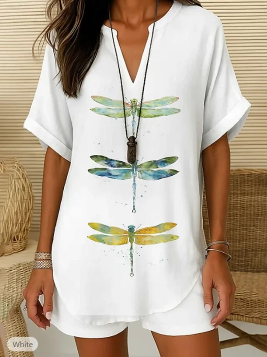 Shawl Collar Half Sleeve Animal Regular Loose Blouse For Women