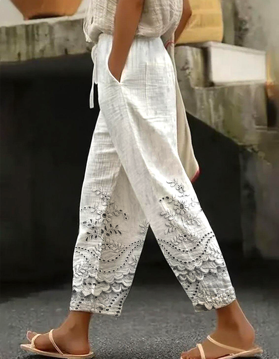 Women Floral Long Pants Vintage Spring/Fall Trousers
