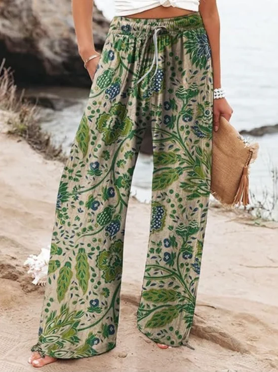Women Floral Long Pants Vintage Spring/Fall Trousers