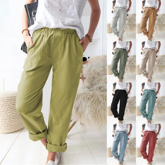 Women Plain Long Pants Vintage Spring/Fall Trousers