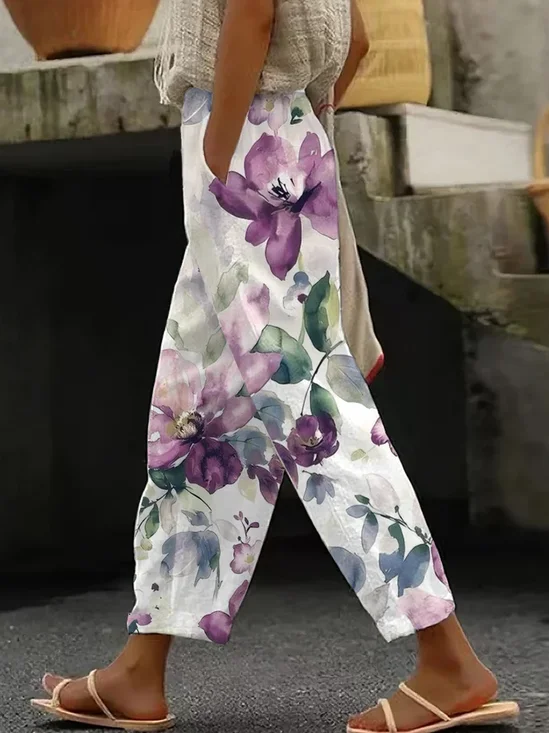 Women Floral Long Pants Casual Spring/Fall Trousers