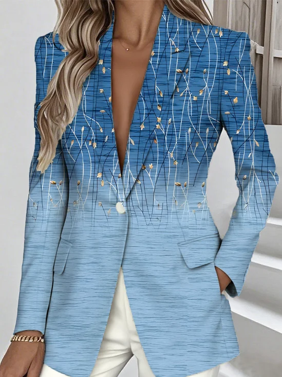 Women Floral Spring/Fall Outerwear Simple Long Sleeve Lapel Collar Regular Blazer