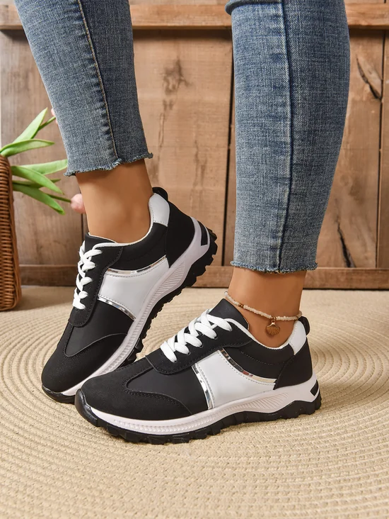 Vintage Color Block Lace-Up Low Heel Outdoor Sneakers