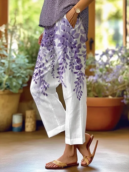 Women Floral Long Pants Casual Spring/Fall Trousers