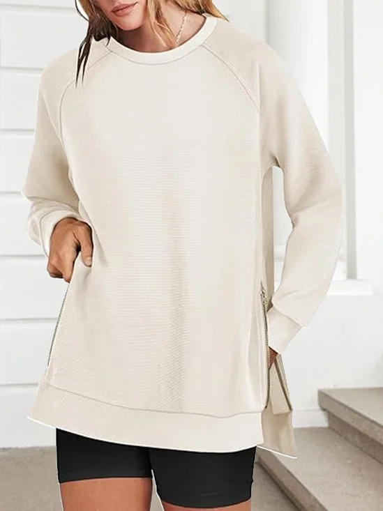 Casual Crew Neck Plain Sweatshirt