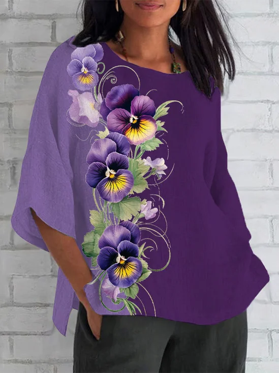 Casual Floral Crew Neck Half Sleeve T-shirt