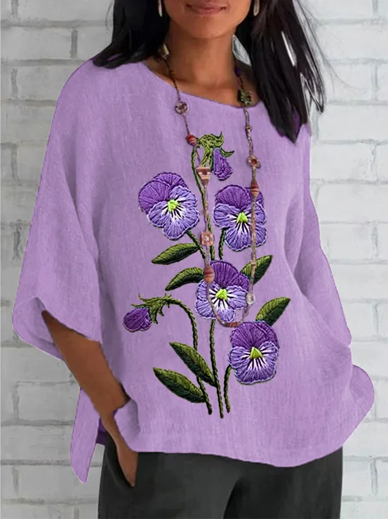 Casual Floral Crew Neck Half Sleeve T-shirt