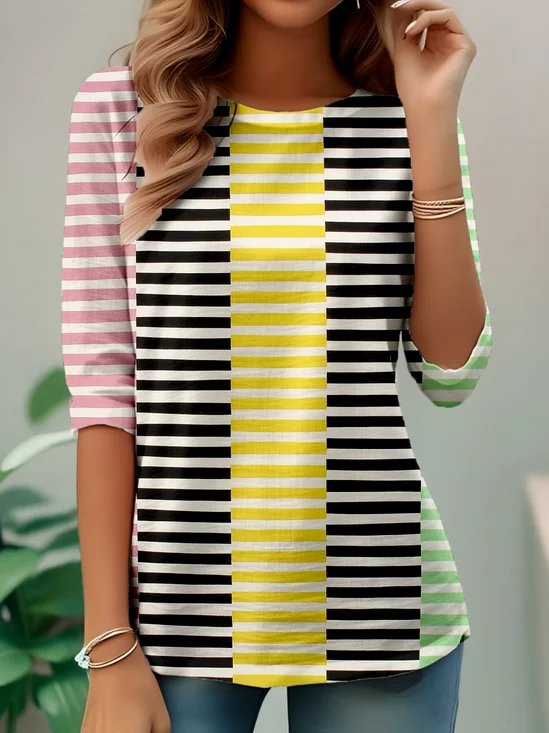 Casual Striped Crew Neck Long Sleeve T-shirt