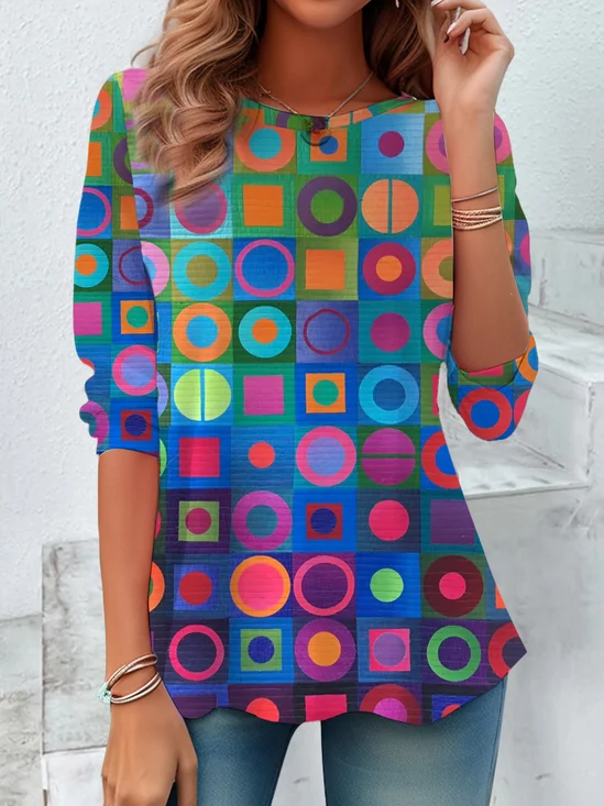 Casual Geometric Crew Neck Long Sleeve T-shirt