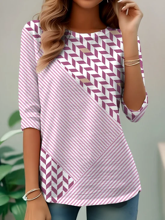Casual Striped Crew Neck Long Sleeve T-shirt