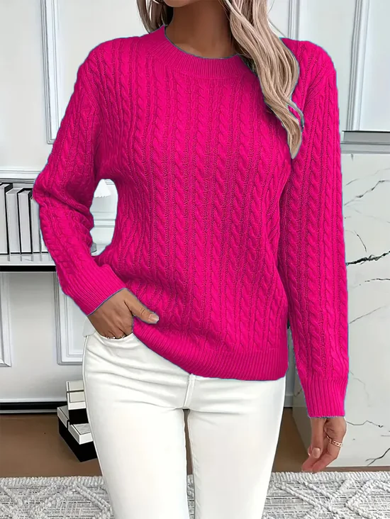 Women Cotton Plain Long Sleeve Comfy Casual Sweater