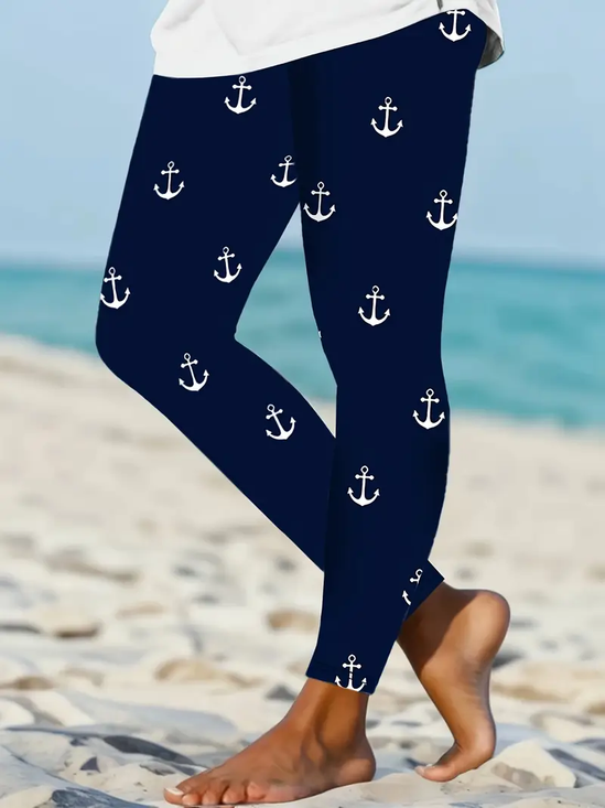 Women Anchor Casual All Season Printing Long Leggings