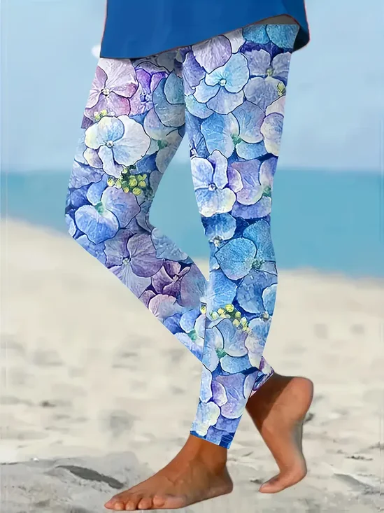 Women Floral Casual All Season Printing Long Leggings