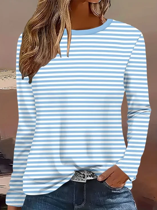 Casual Striped Crew Neck Long Sleeve T-shirt