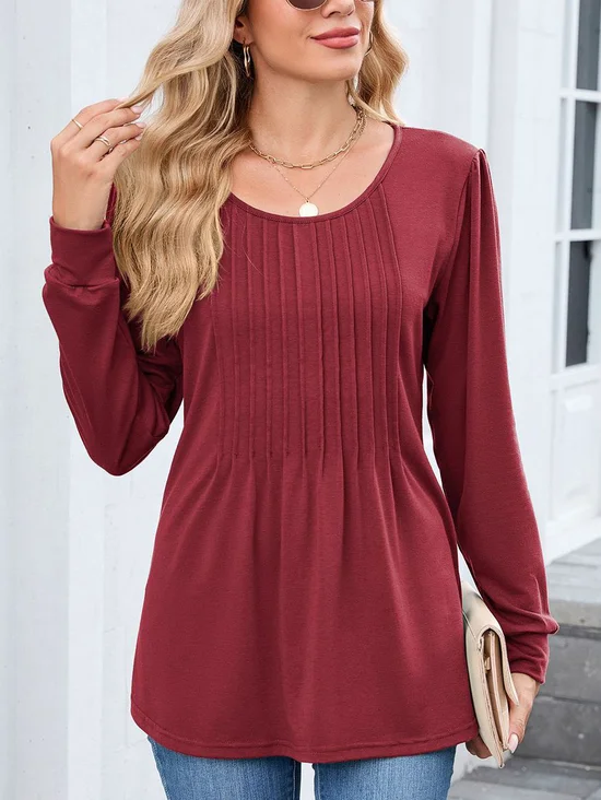 Casual Plain Crew Neck Long Sleeve T-shirt