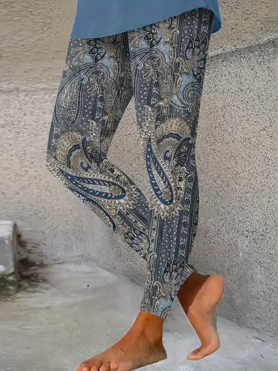 Women Paisley Casual All Season Printing Long Leggings