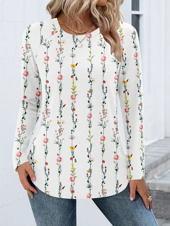 Casual Color Block Crew Neck Long Sleeve T-shirt