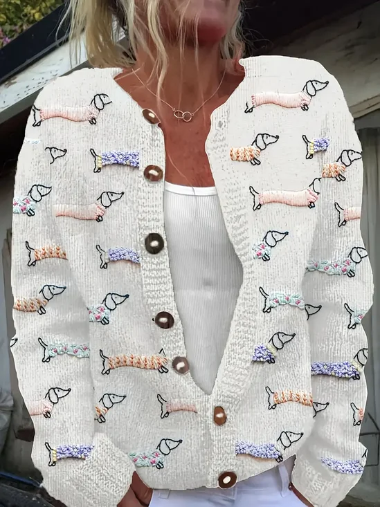 Women Knitted Animal Long Sleeve Comfy Vintage Cardigan