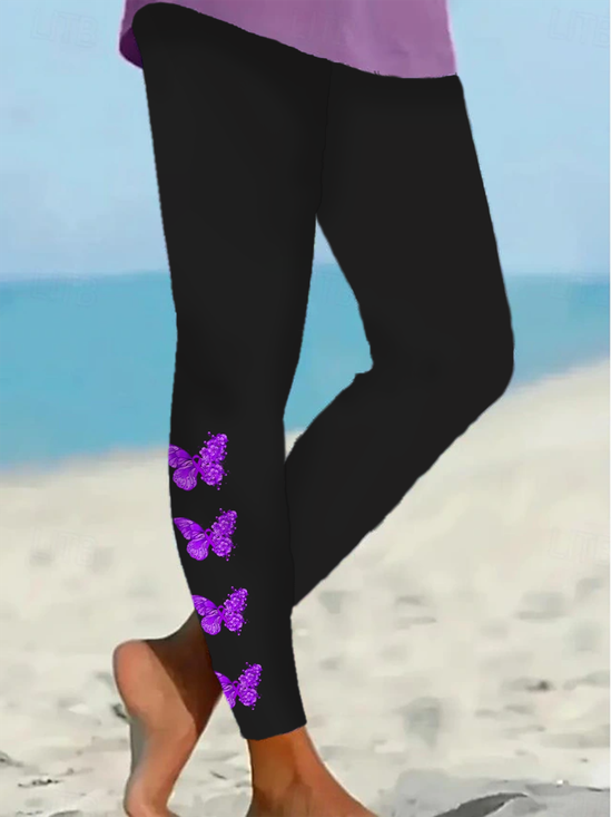 Women Butterfly Casual All Season Printing Long Leggings